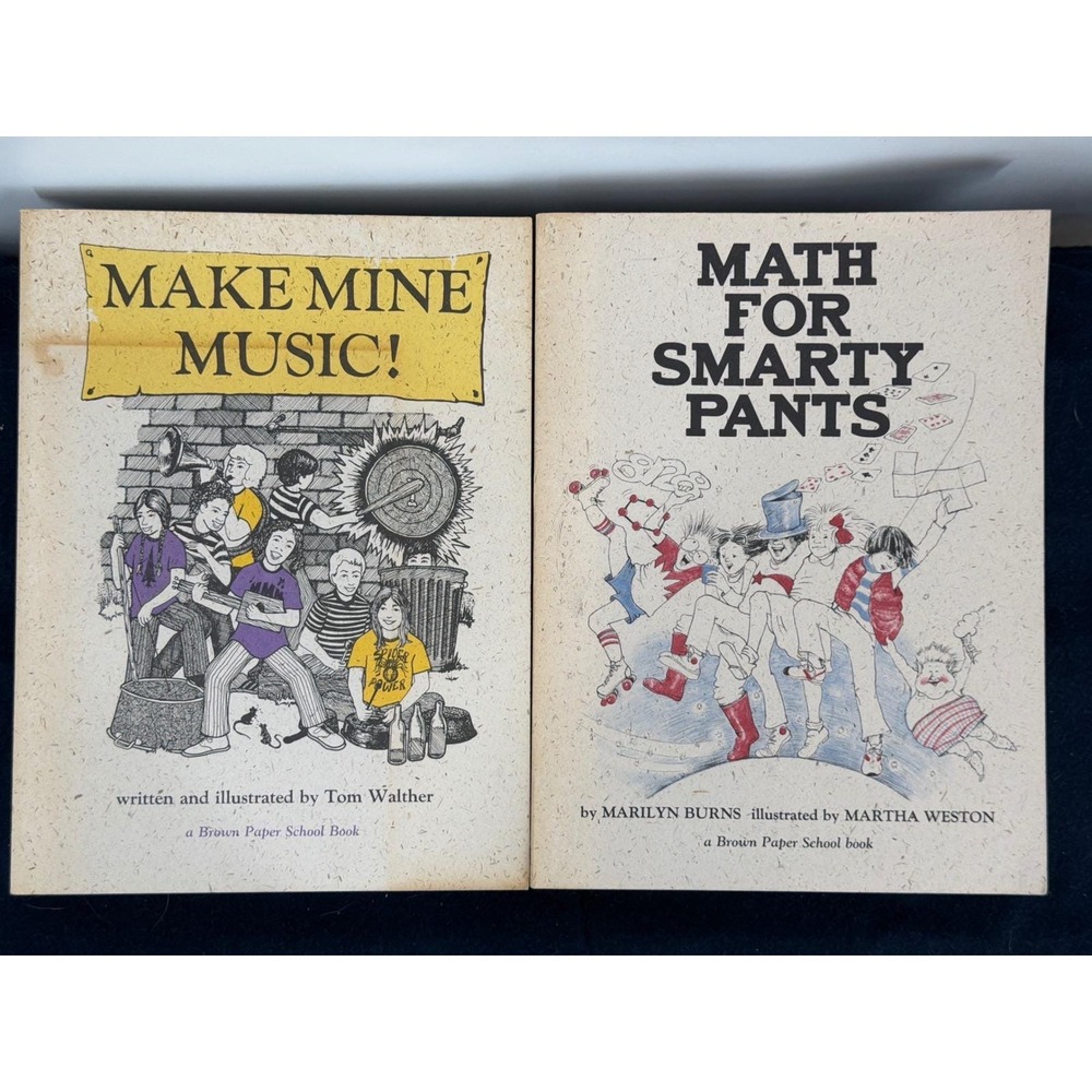 Vintage Brown Paper School Book Lot Math for Smarty Pants Make Mine Music 1st Ed